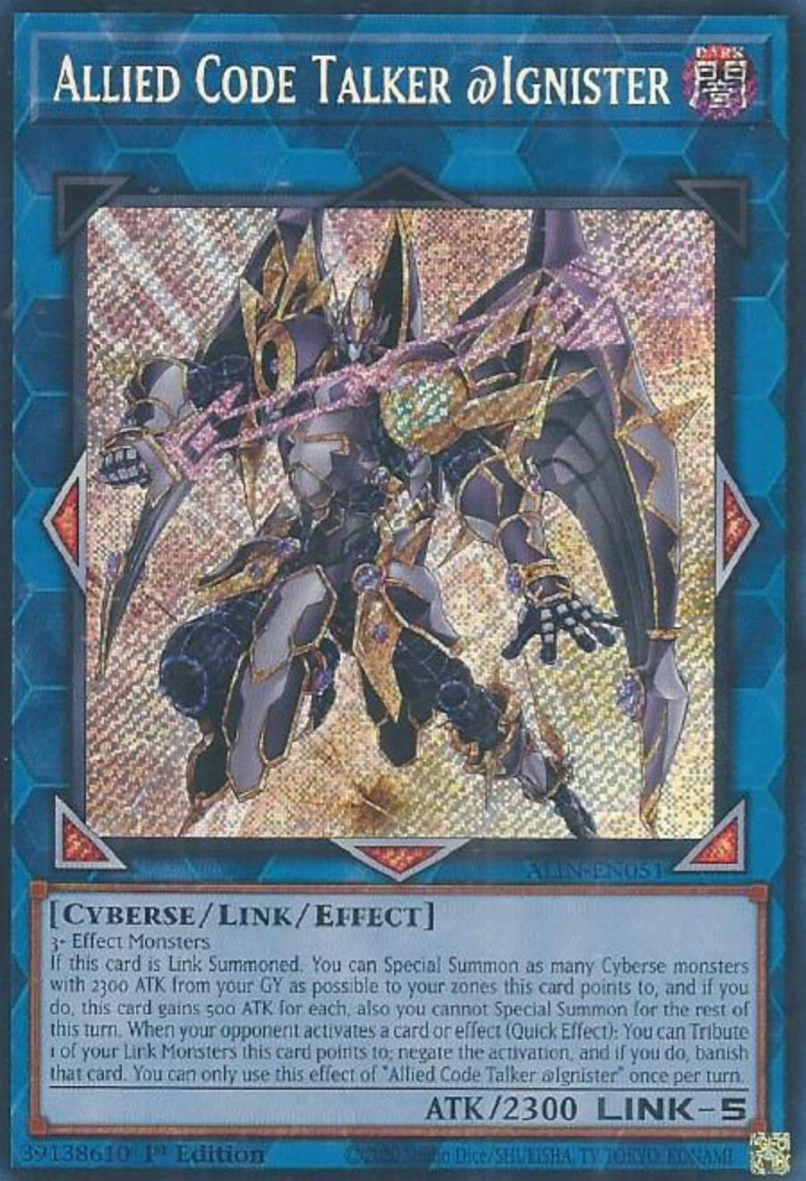 1X NM Allied Code Talker @Ignister – ALIN-EN051 – Secret Rare 1st Edition