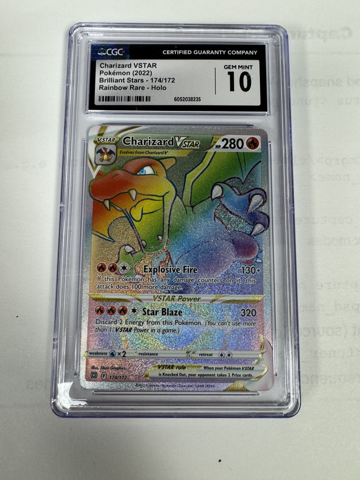 Pokemon TCG Charizard Vstar Rainbow Rare Brilliant Stars 174/172 CGC Gem Mint 10