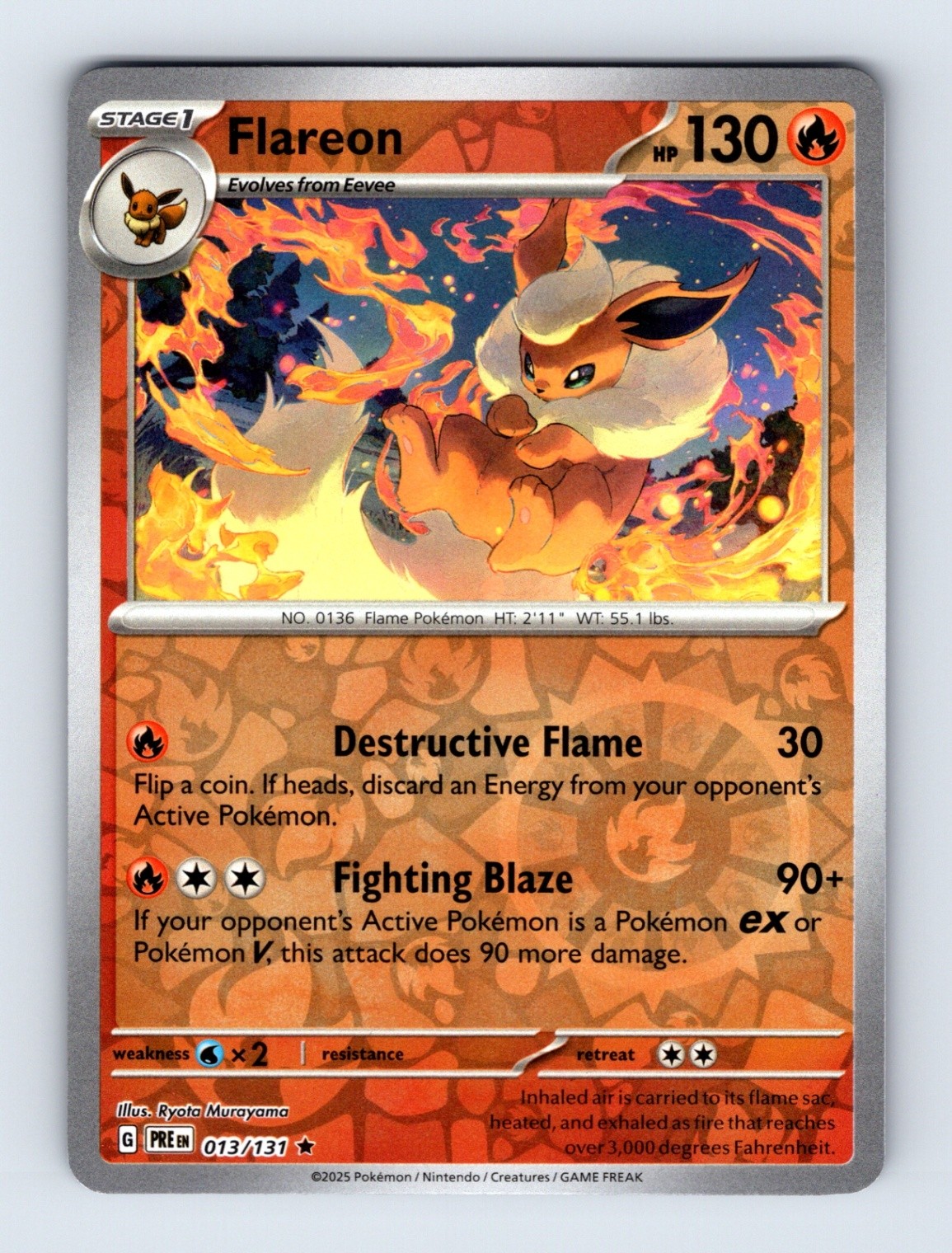 Flareon – Prismatic Evolutions 013/131 – Rare – Reverse Holo – NM – Pokémon TCG