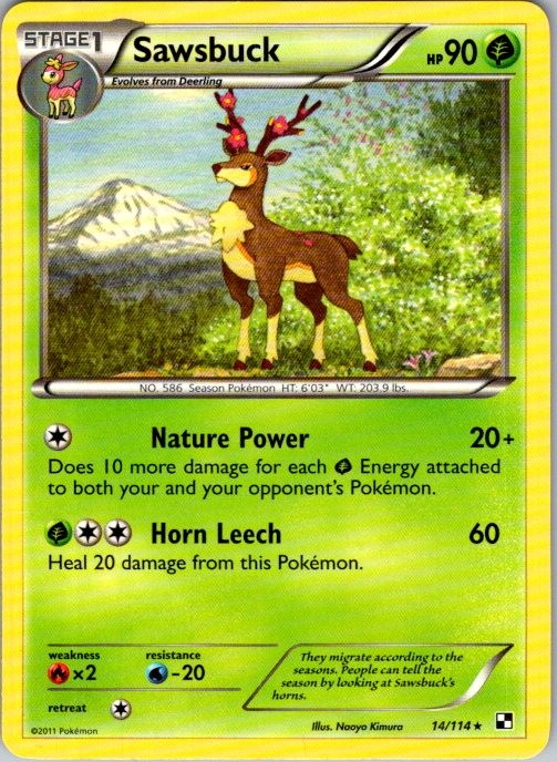 Sawsbuck 14/114 Rare Black & White Pokemon Moderately Played