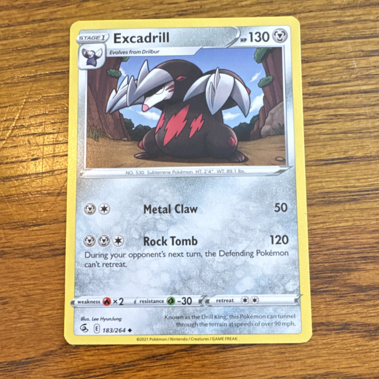 Pokémon Excadrill 183/264 2021 Regular 50/120 Attack 130 HP Card