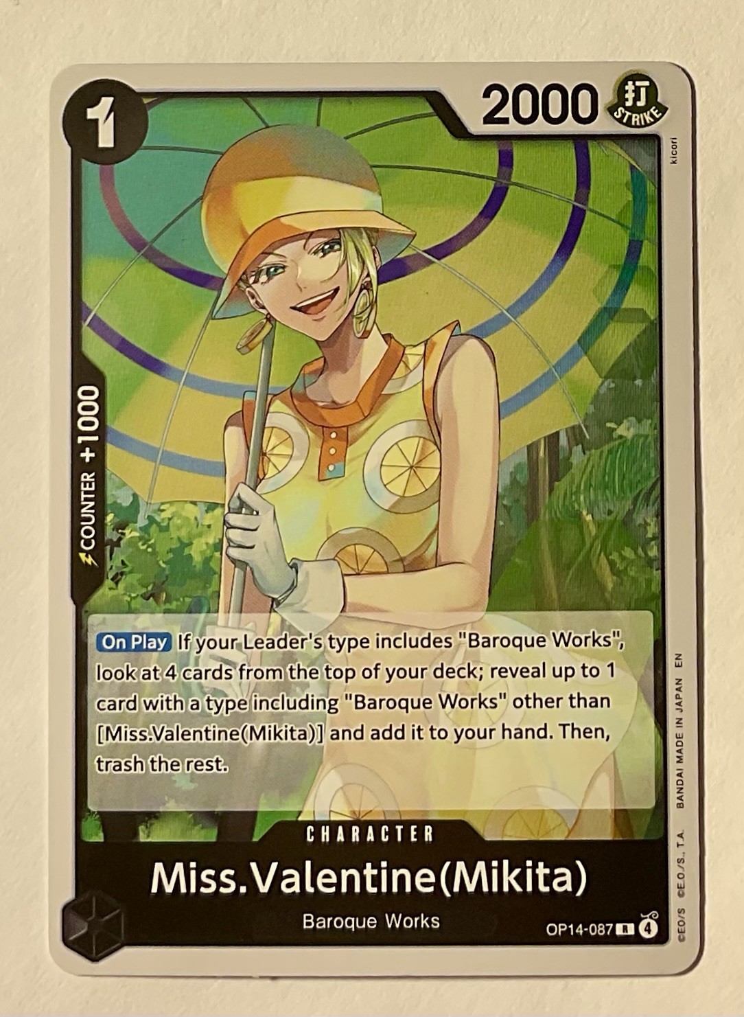 Bandai Miss Valentine (Mikita) OP14-087 One Piece Character Card Counter +1000