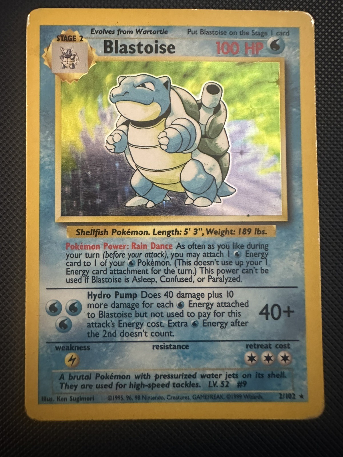 Pokemon Base Set Blastoise 2/102 Holo Unlimited HP Heavy Play Vintage WOTC