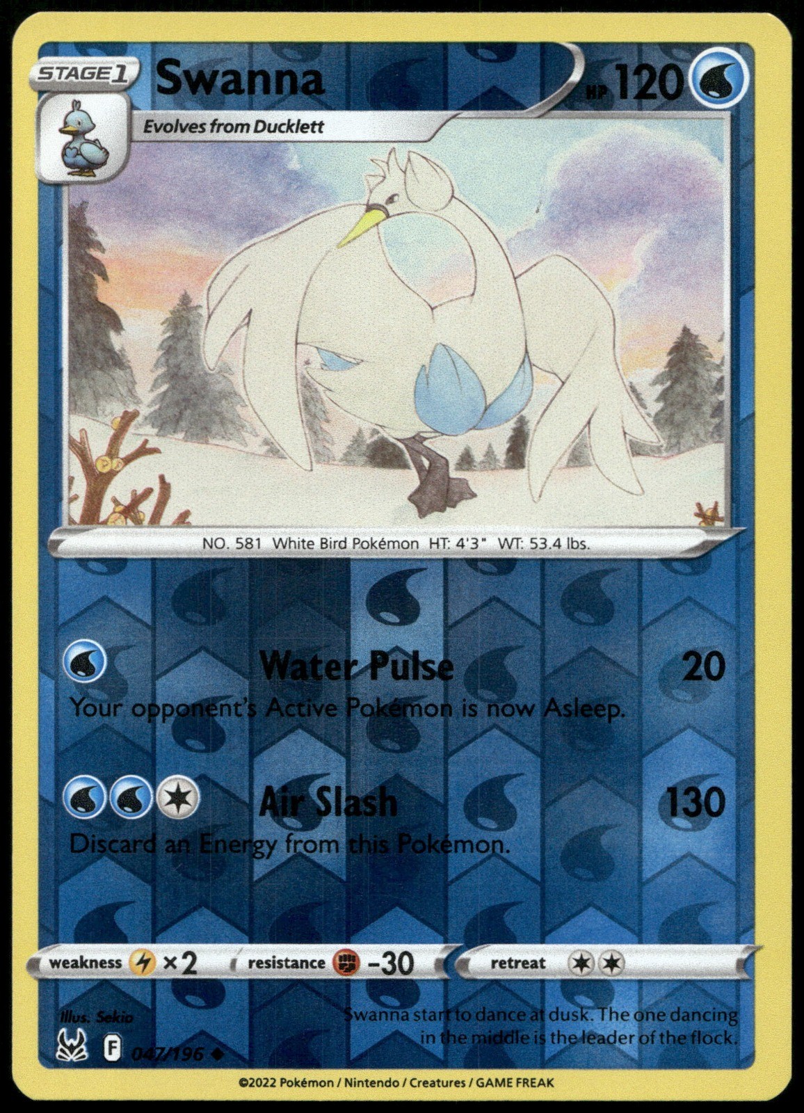 Swanna Reverse Holo Uncommon SWSH11: Lost Origin 047/196 NM