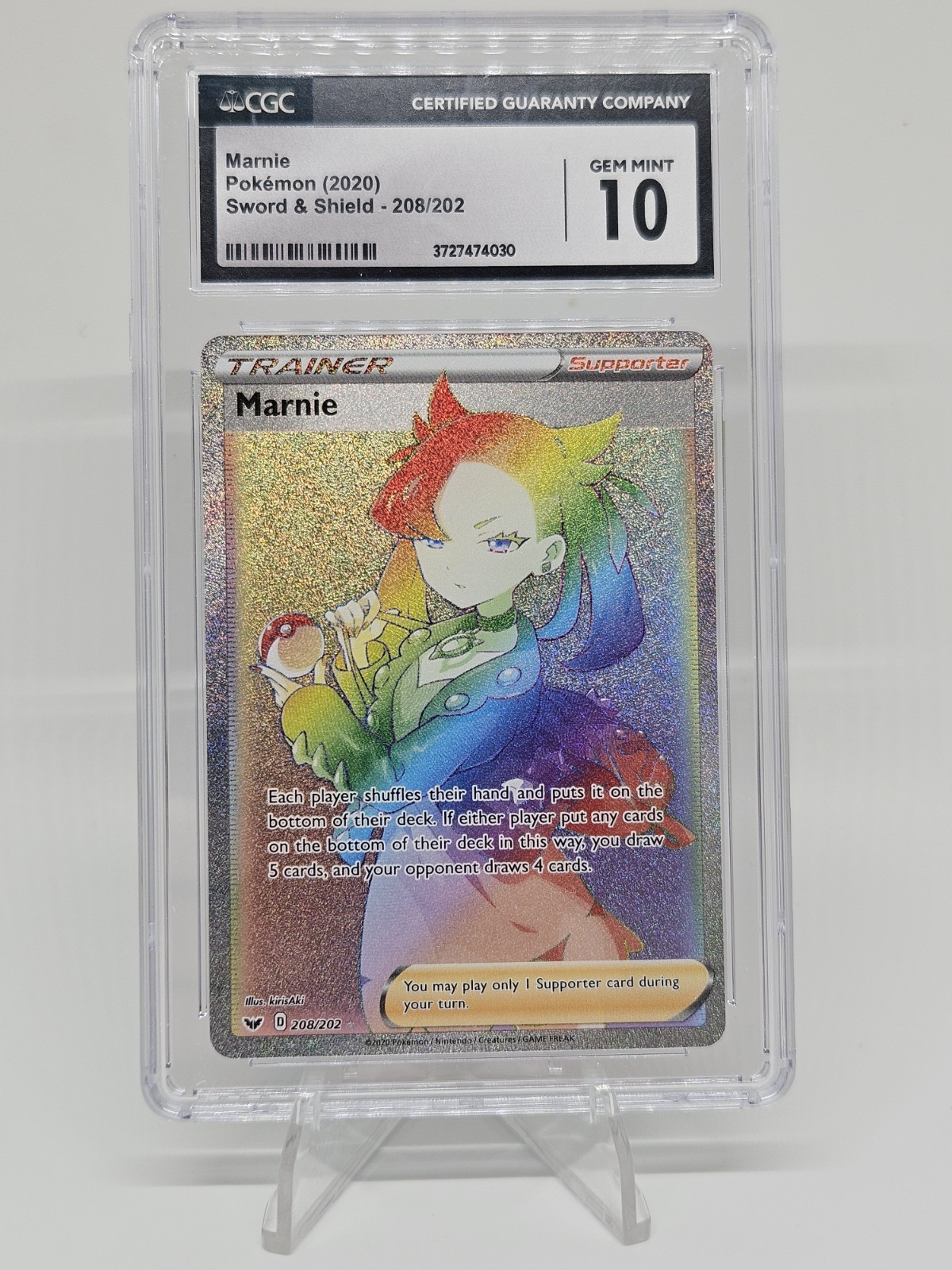 CGC 10 Marnie Pokemon 2020 Sword & Shield 208/202 Rainbow Trainer Gem Mint