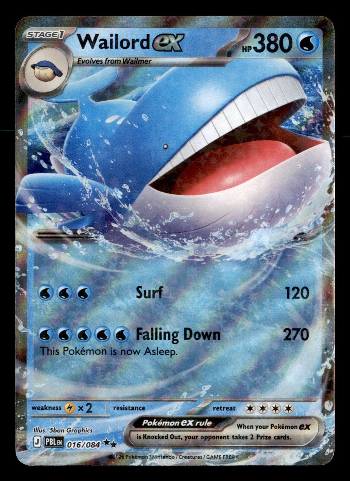 Wailord ex Holo Double Rare ME05: Pitch Black 016/084 NM