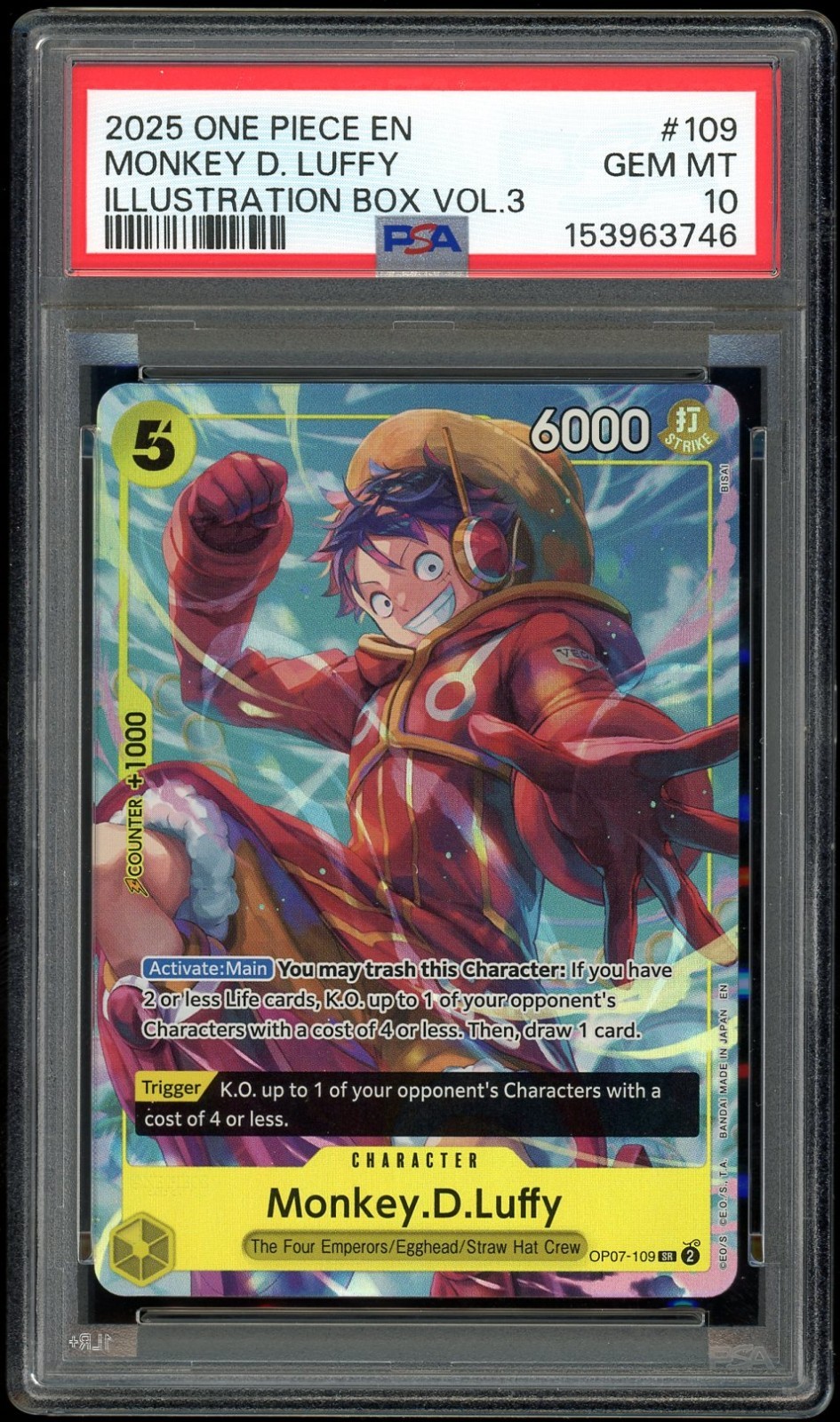 2025 ONE PIECE PROMOS ILLUSTRATION BOX VOL.3 #109 MONKEY D. LUFFY PSA 10