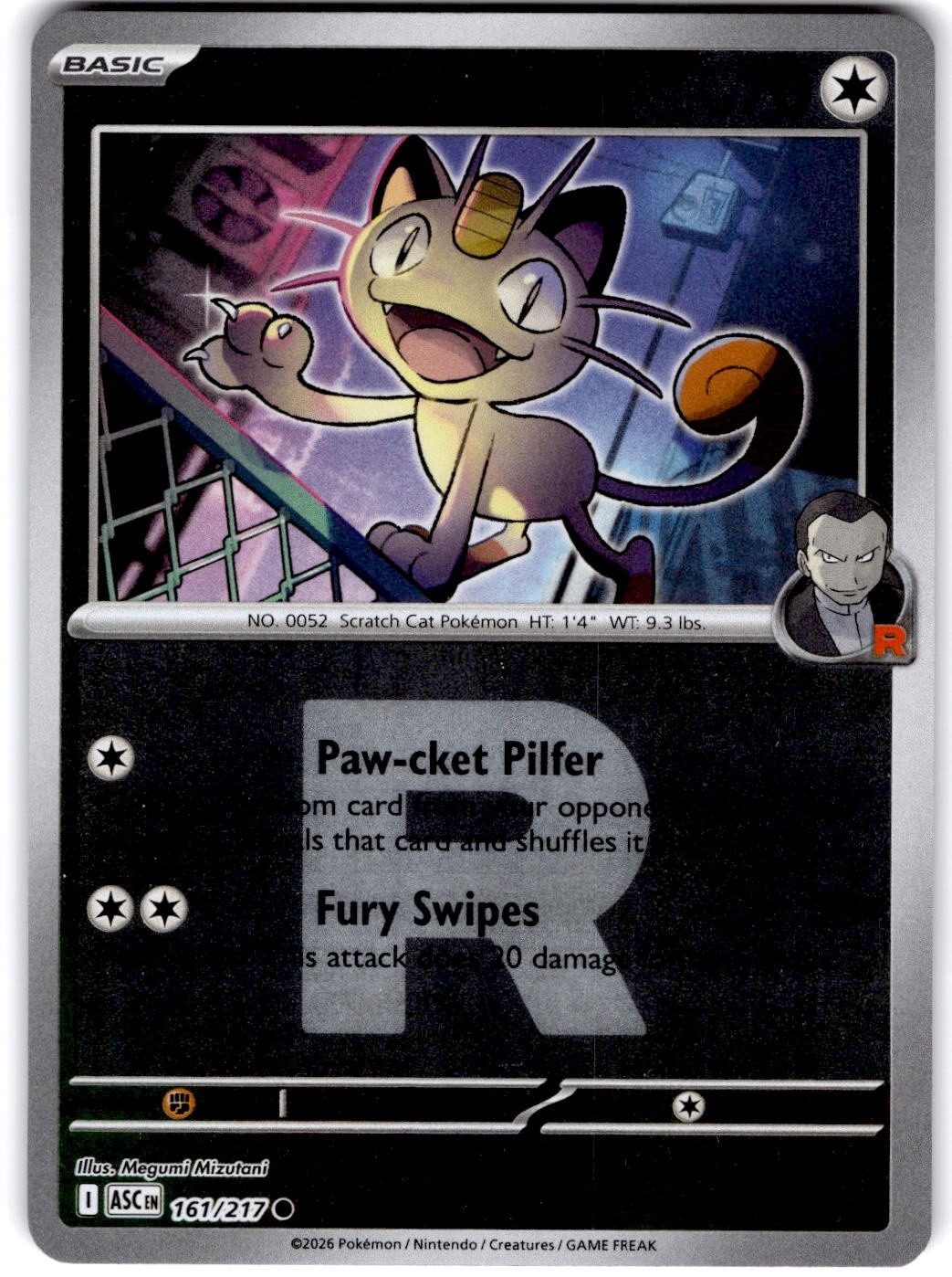 Pokemon Team Rocket’s Meowth ASC 161/217 Team Rocket Pattern Near Mint English