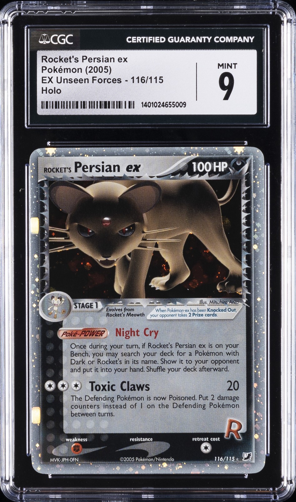 2005 POKEMON EX UNSEEN FORCES #116 ROCKET’S PERSIAN EX-HOLO CGC 9
