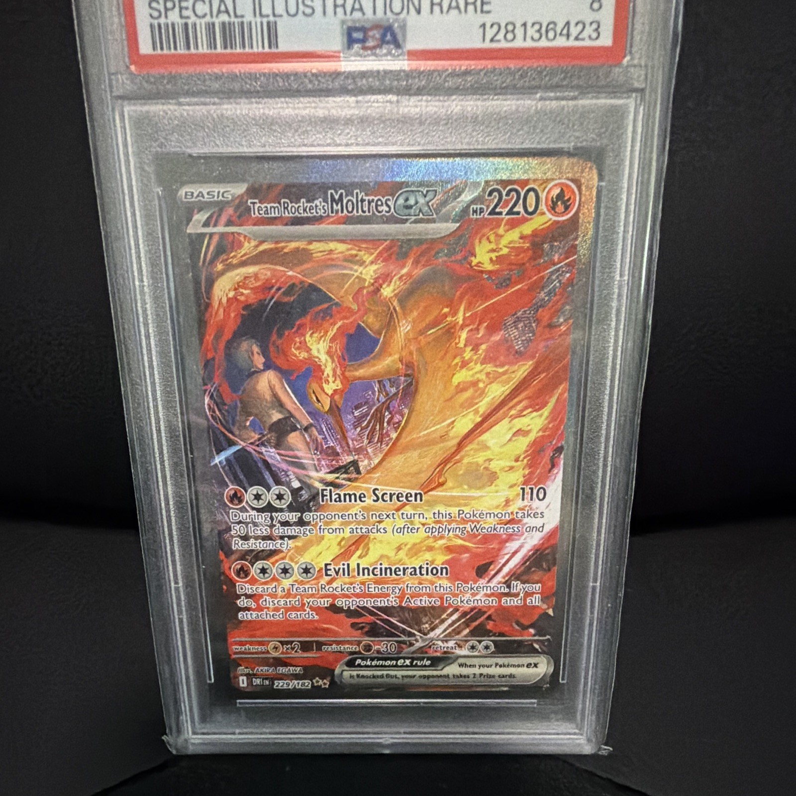Pokémon TCG – Team Rocket’s Moltres ex 229/182 Destined Rivals SIR Holo EN PSA 8
