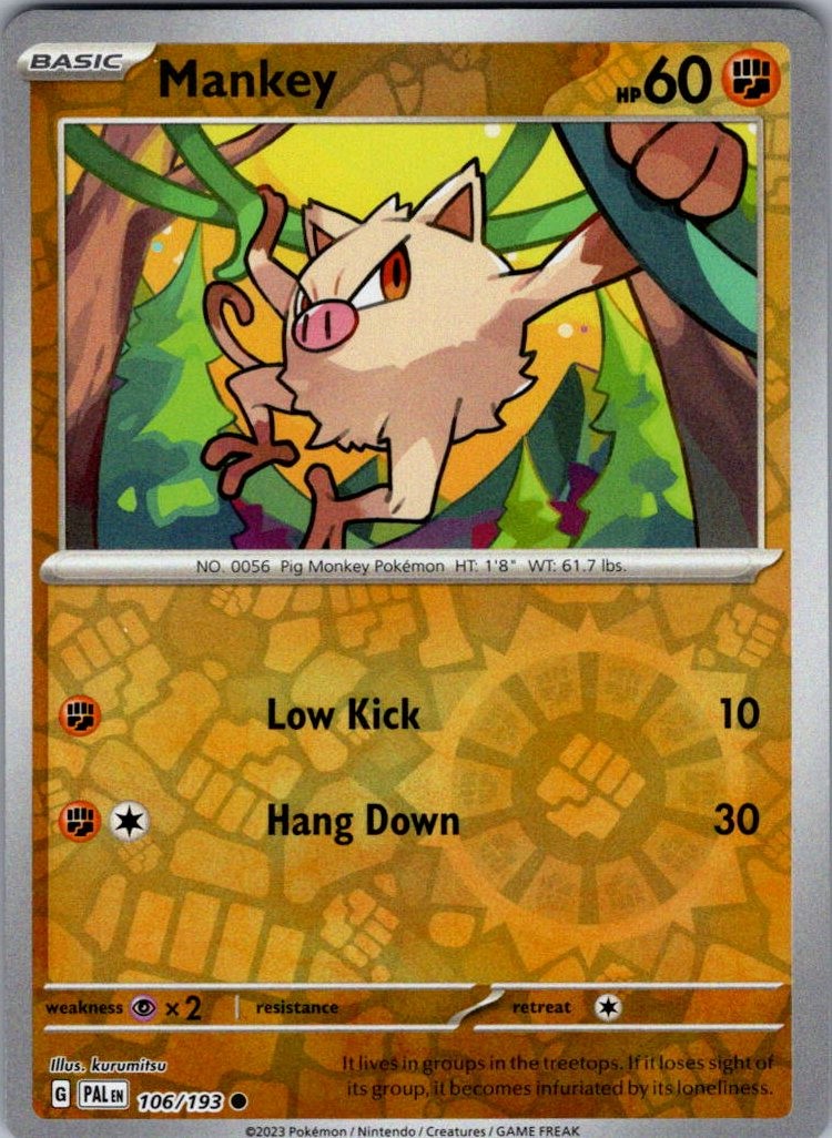 Mankey Reverse Holo Common SV02: Paldea Evolved 106/193 NM