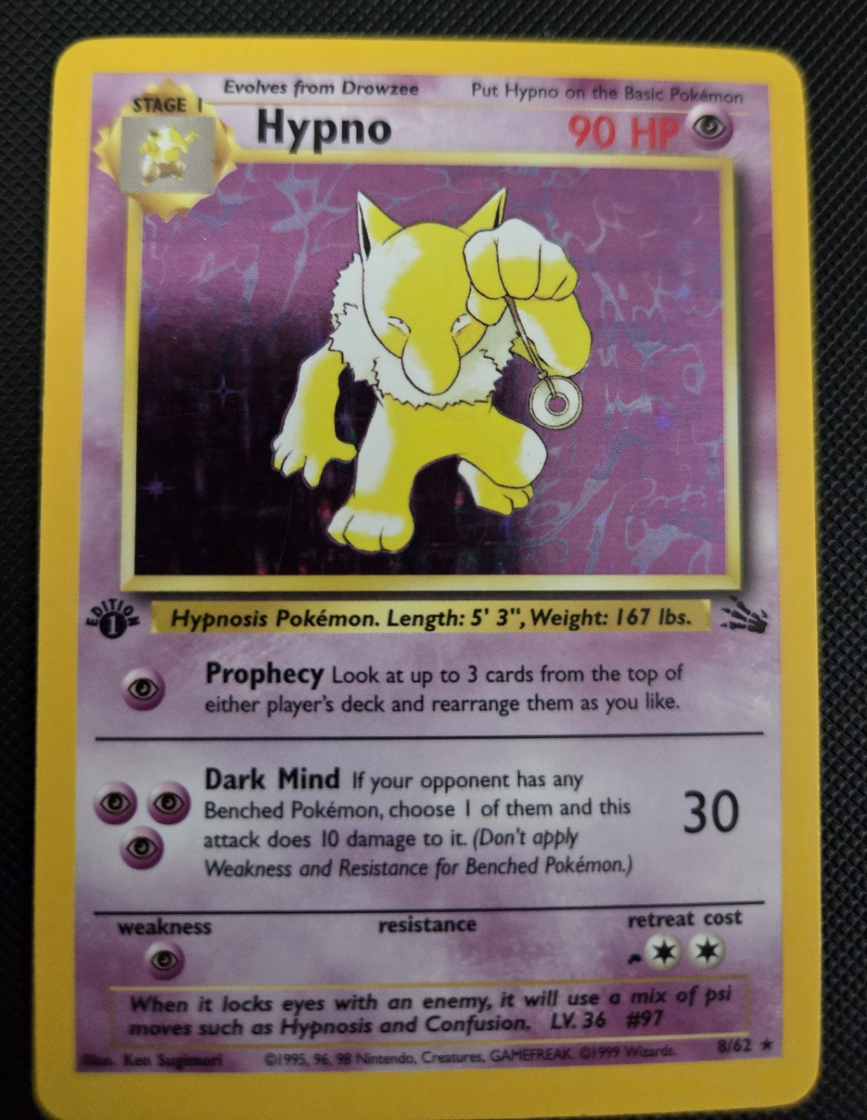 Pokemon TCG Hypno 8/62 Fossil Holo Rare 1st Edition English 1999 WOTC