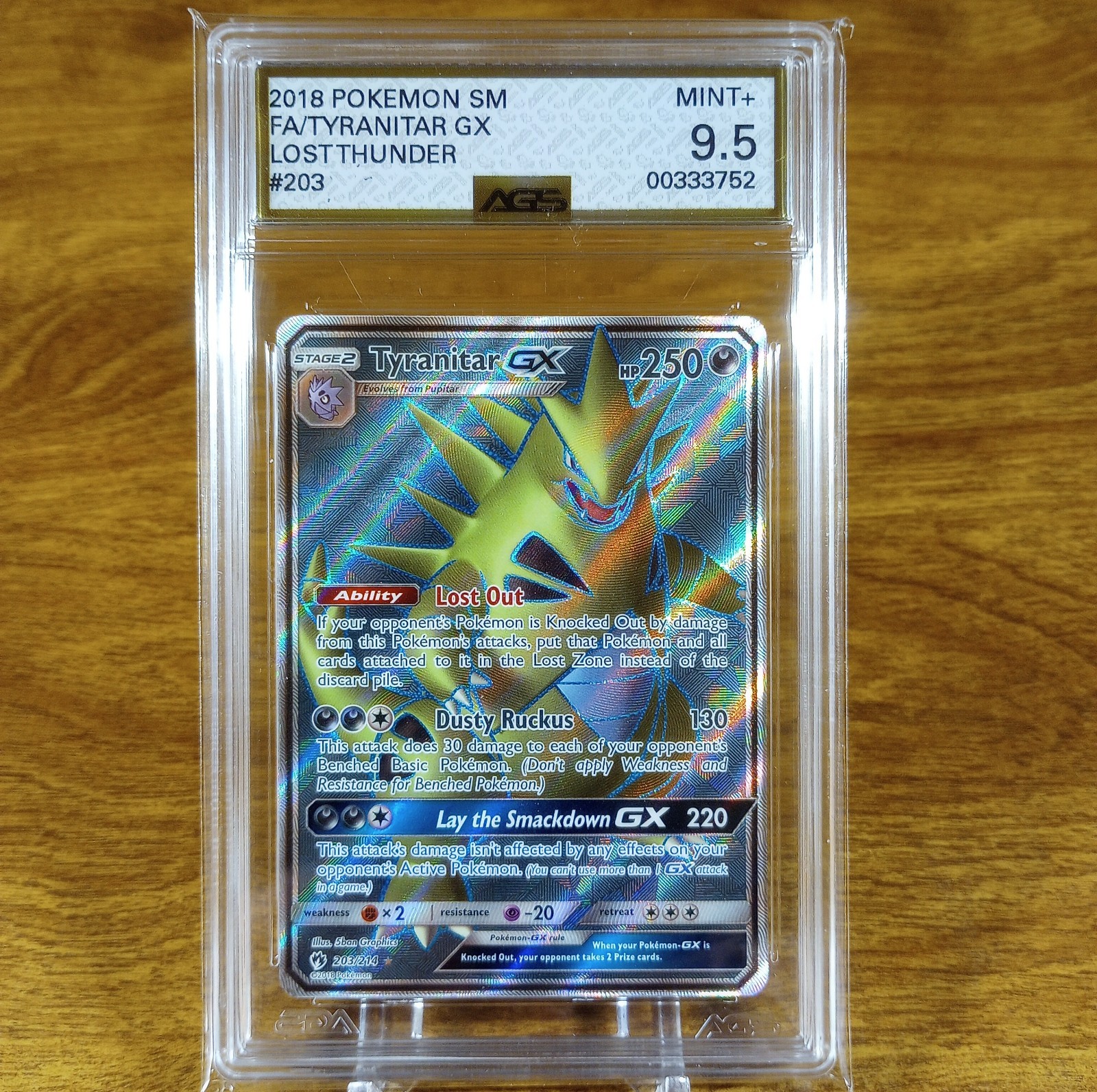 Pokemon Lost Thunder Tyranitar GX 203/214 AGS Mint+ 9.5 Holo Rare 2018