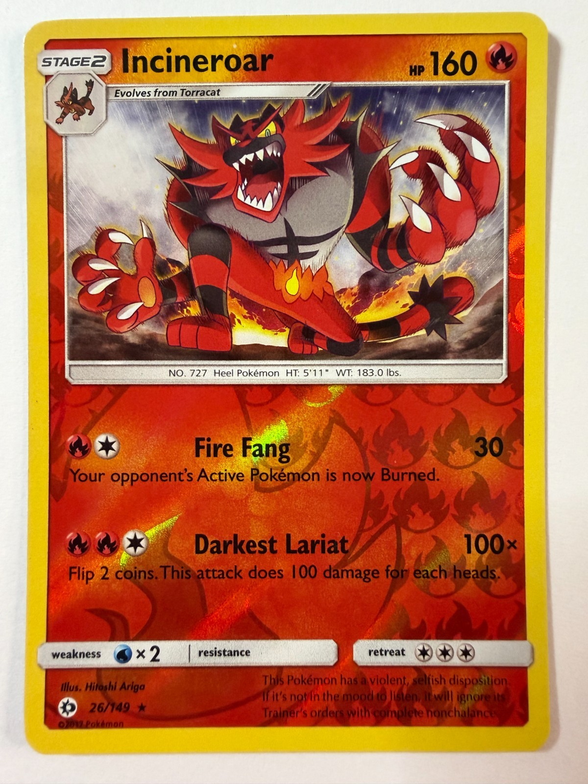 Incineroar 26/149 Reverse Holo Pokemon TCG SM Base Set