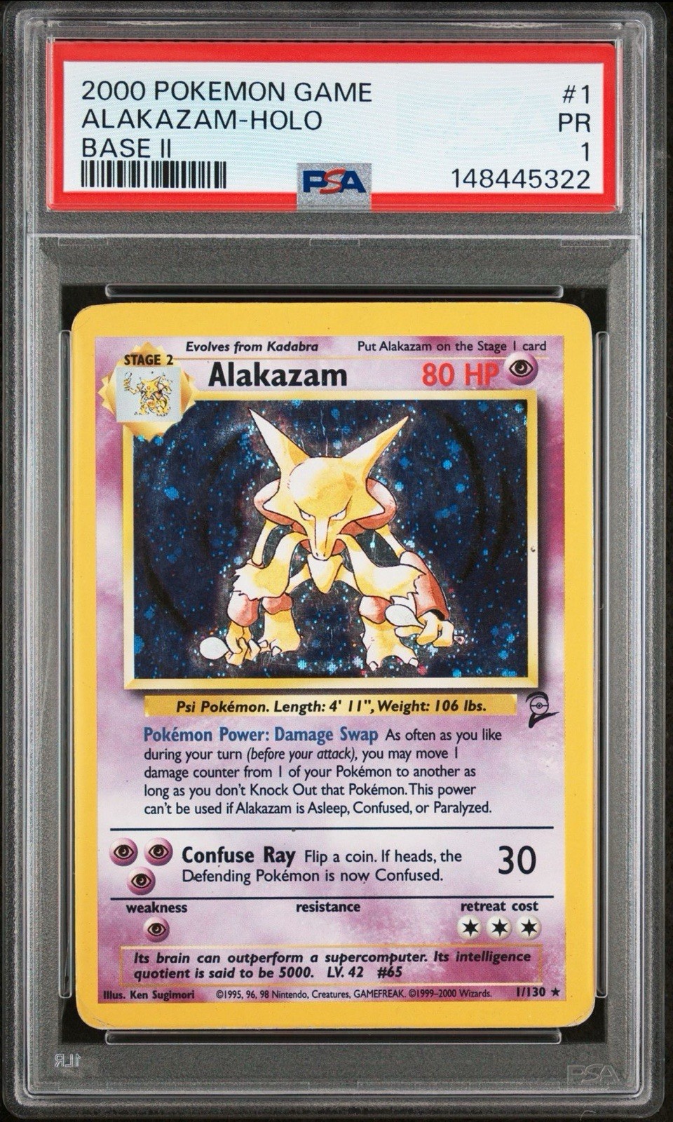 2000 Pokemon Base Set 2 Alakazam Holo #1 Unlimited PSA 7 WOTC Vintage