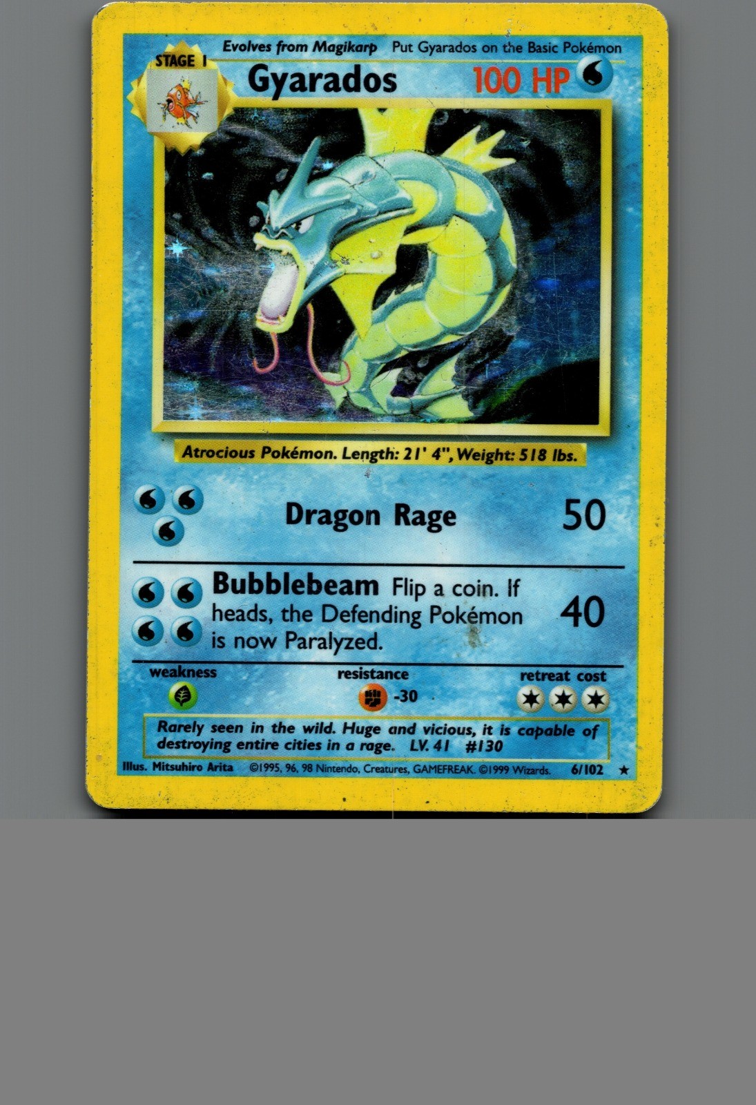 Gyarados Unlimited Holo Holo Rare Base Set (Shadowless) 006/102 MP Gyarados Gyar