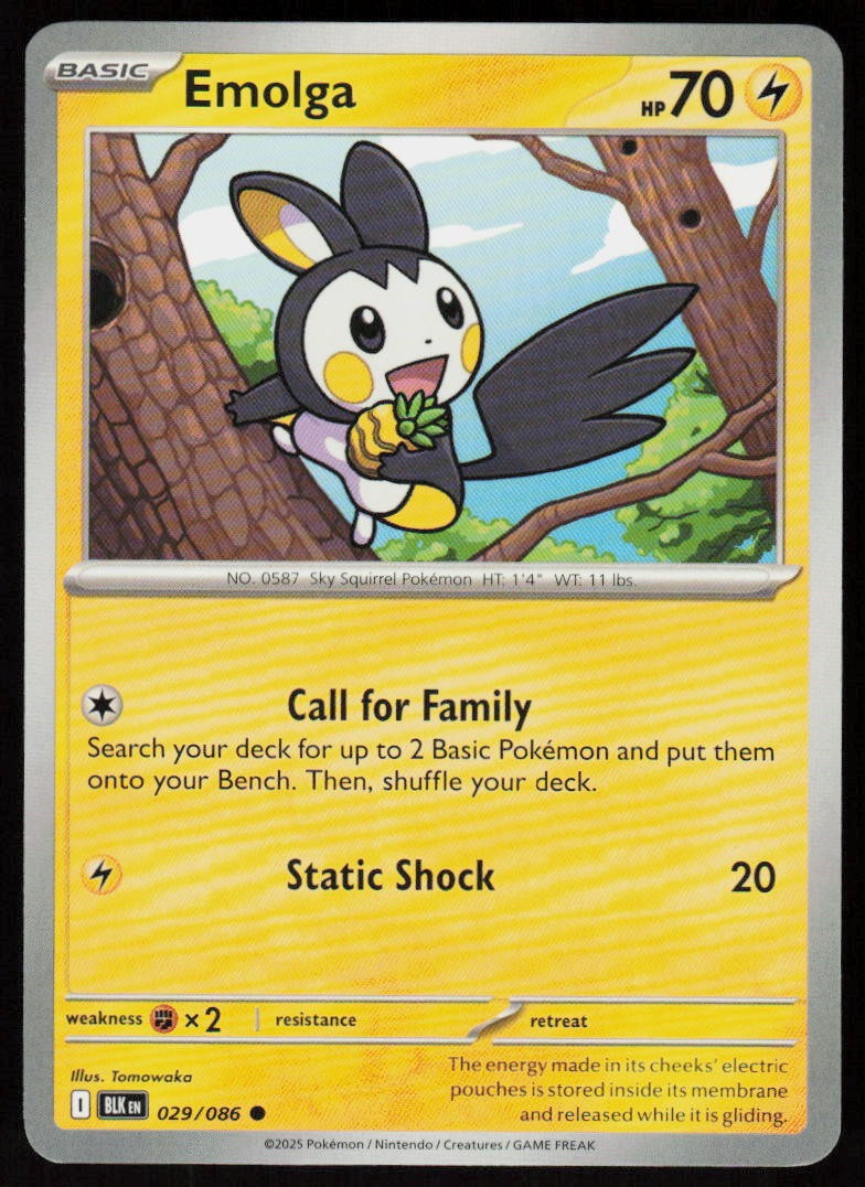 Emolga 029/086 Common Black Bolt Pokemon Near Mint