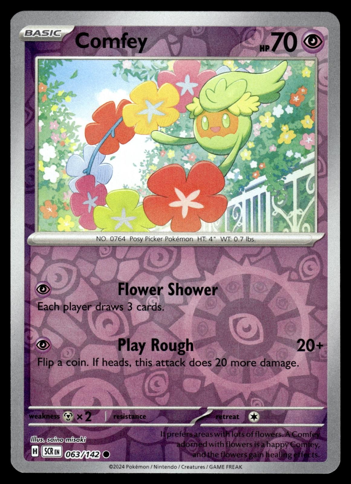 Comfey 63/142 Common Stellar Crown Pokemon Reverse Holo Near Mint