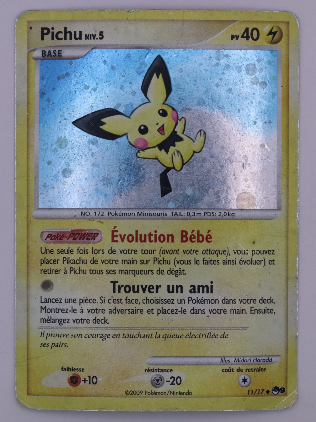 France Exclusive Pichu 11/17 POP Series 9 Cosmo Holo Heavily Played HP