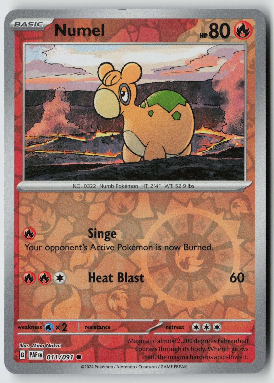 Numel 011/091 Common Paldean Fates Pokemon Reverse Holo Near Mint MINA NAKAI