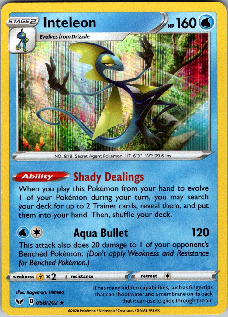 Inteleon (058) 058/202 Holo Rare SWSH01: Sword & Shield Base Set Holofoil NM