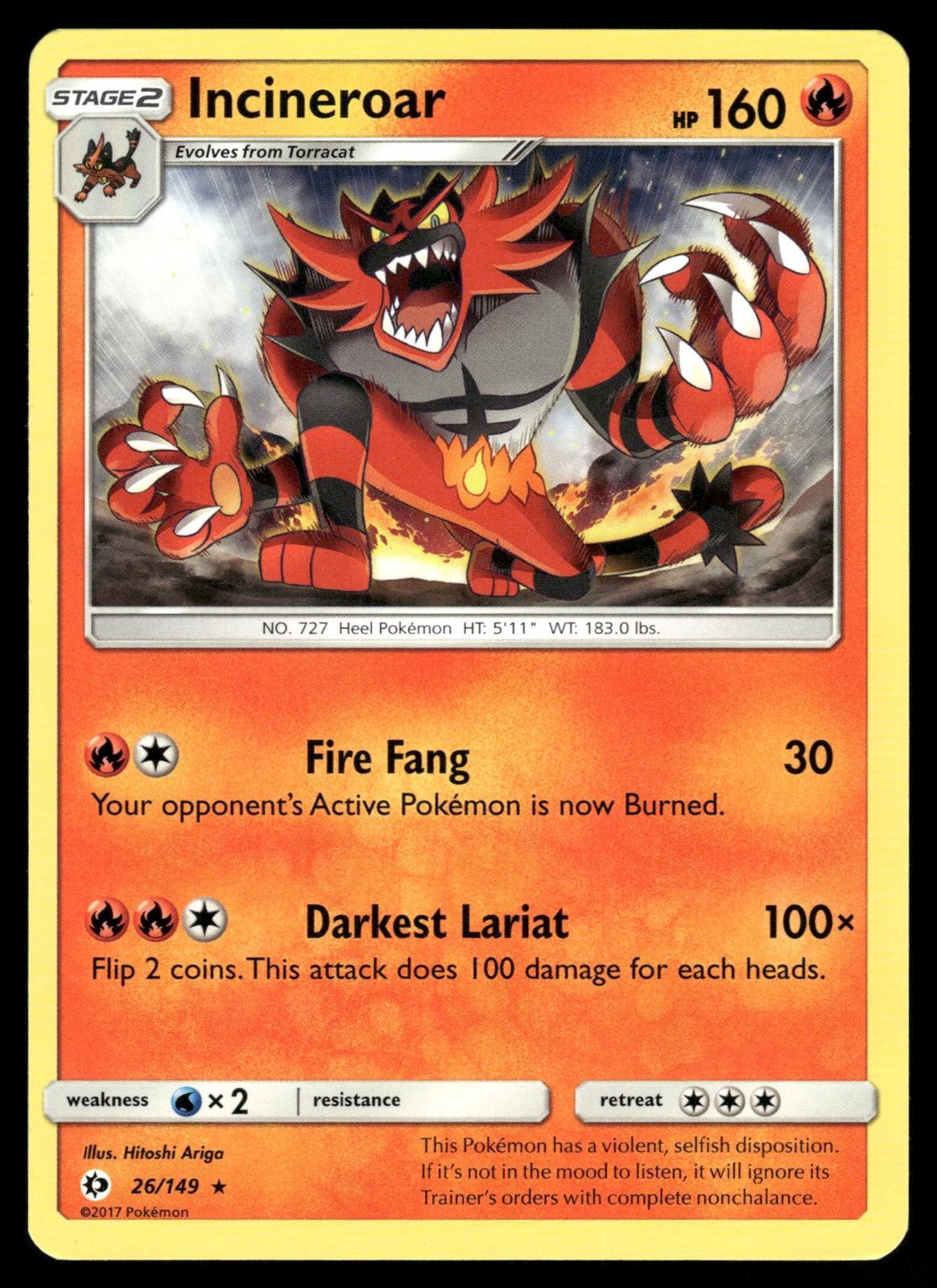 Incineroar 26/149 Rare SM Base Set Pokemon NM