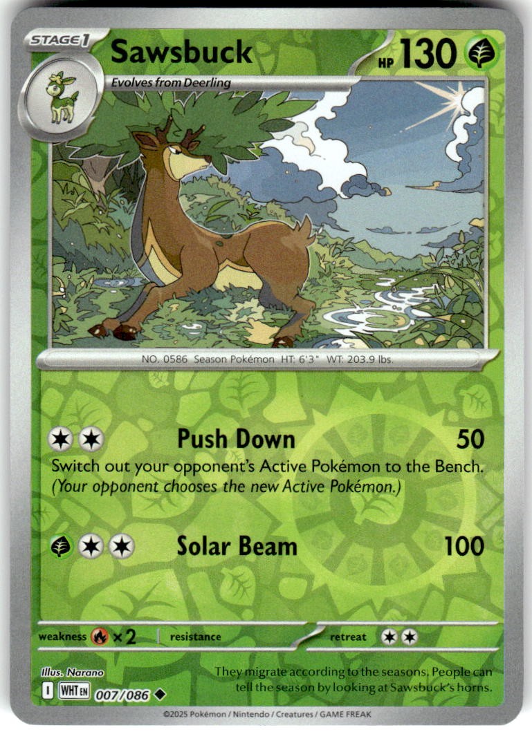 Sawsbuck 007/086 Uncommon White Flare Pokemon Reverse Holo NM/M