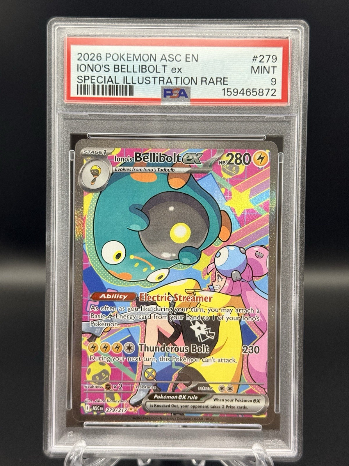 PSA 9 IONO’S BELLIBOLT EX 279/217 SIR ASCENDED HEROES POKEMON ⚡