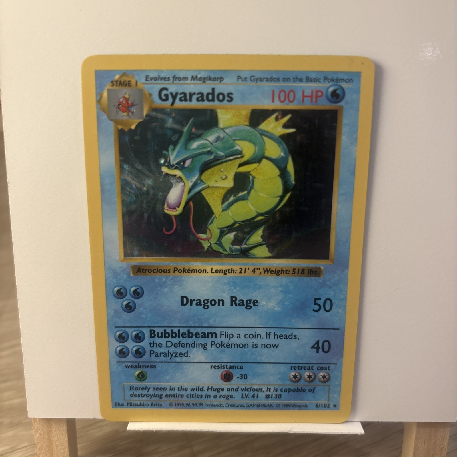 Gyarados SHADOWLESS Base Set Holo Rare Card 6/102 LP Vintage Pokémon TCG