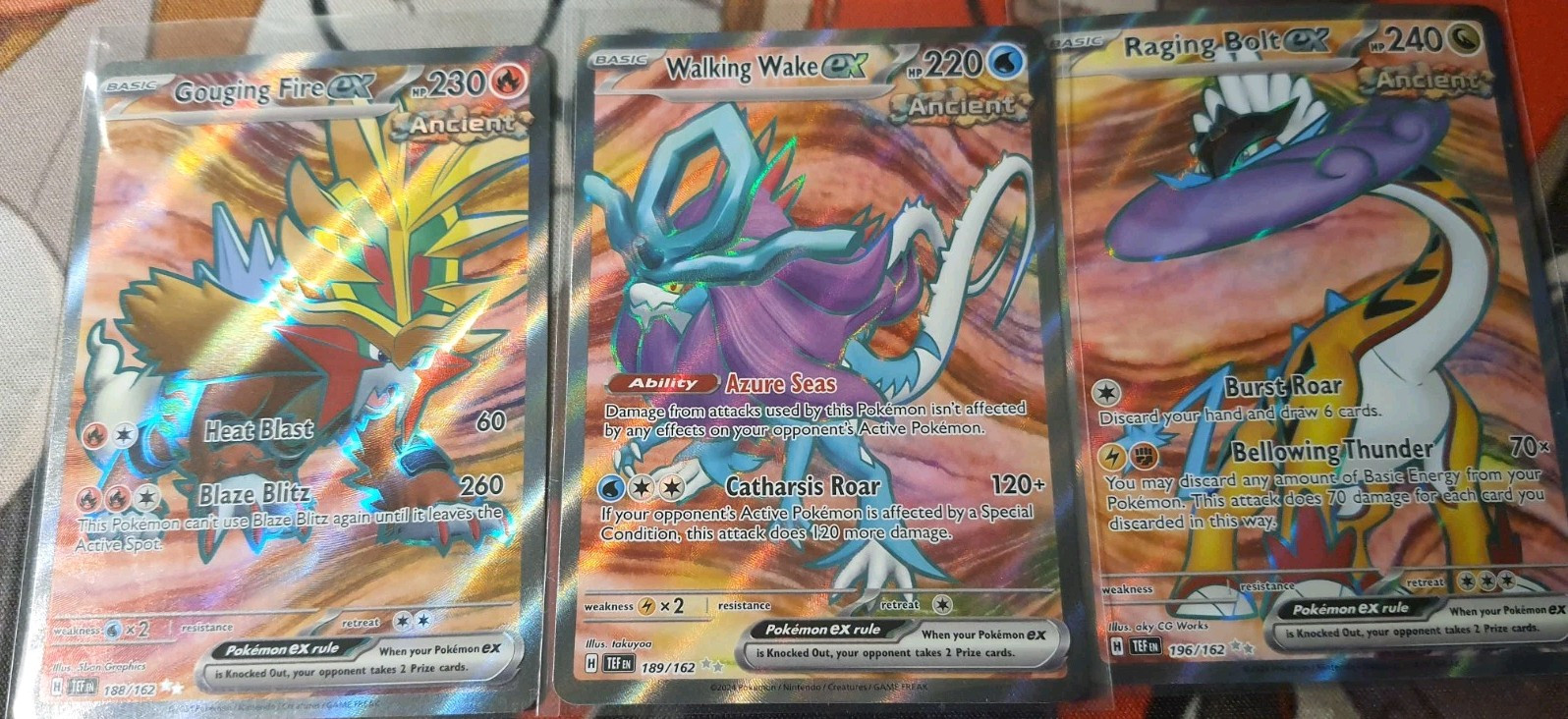 Raging Bolt EX & Walking Wake EX & Gouging Fire EX Temporal Forces Pokemon TCG