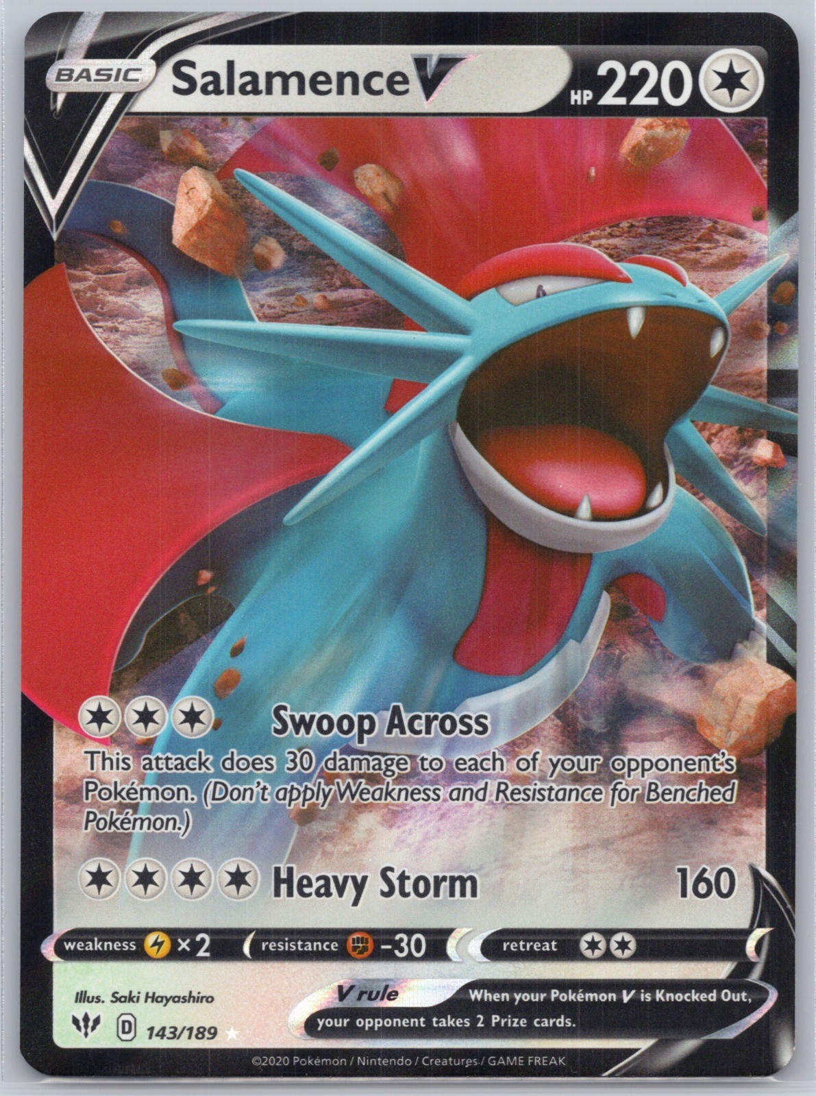 Salamence V Holo 143/189 Ultra Rare SWSH03: Darkness Ablaze Saki Hayashiro NM