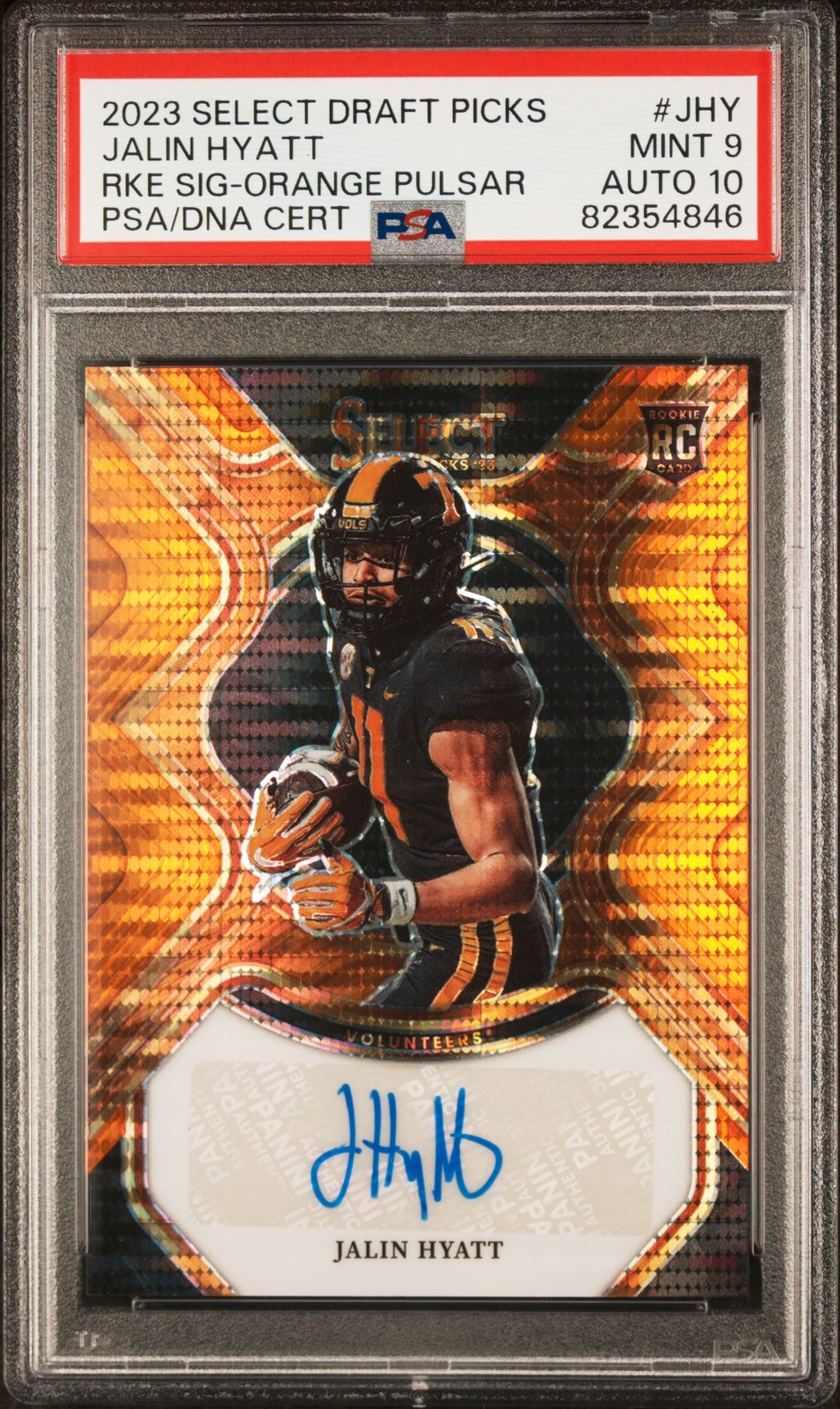 2023 Panini Select Draft Jalin Hyatt JHY RC Signature Orange Pulsar (1/30) PSA 9