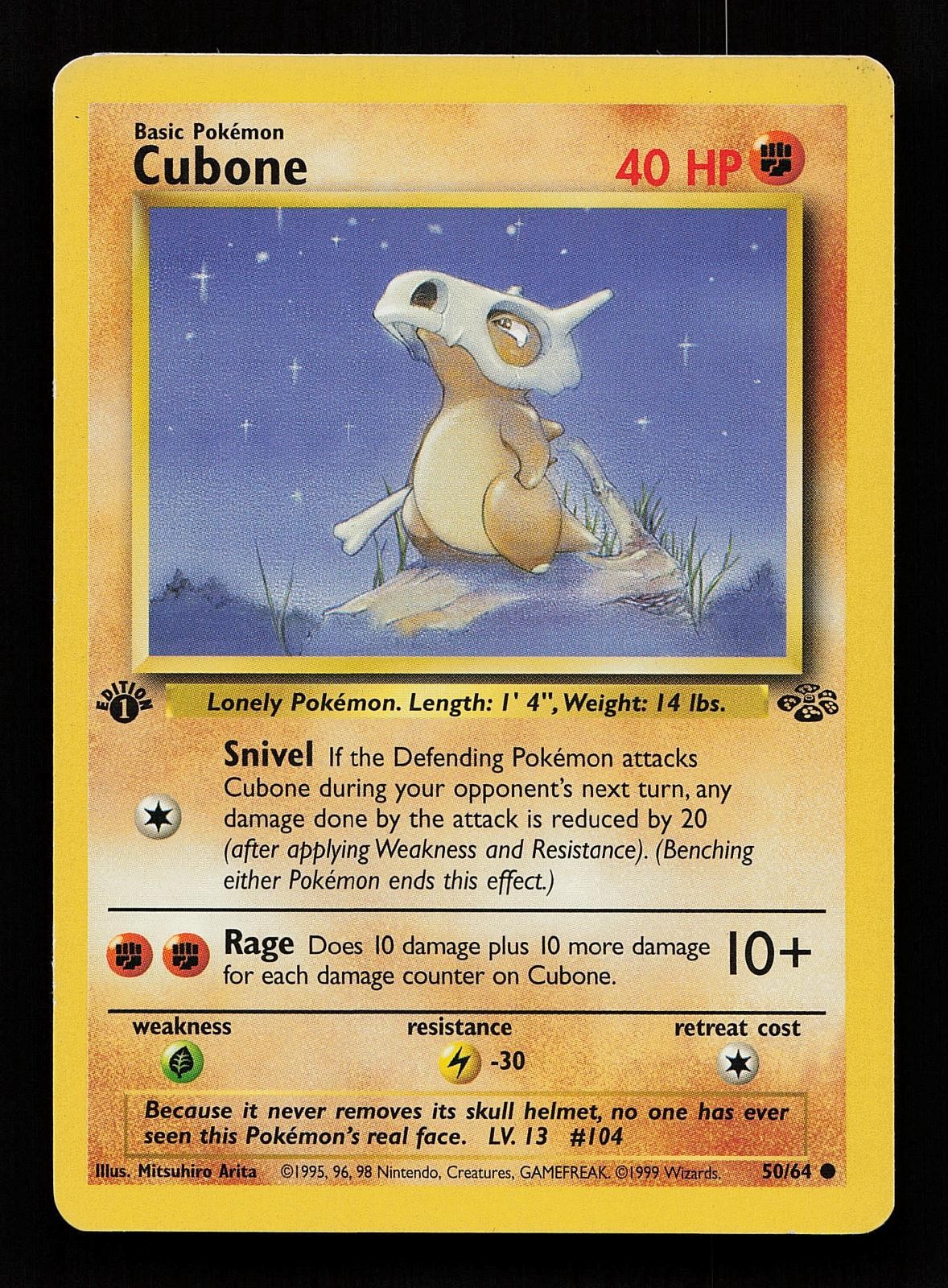 Cubone 50/64 1st Edition Common Jungle Pokemon Card