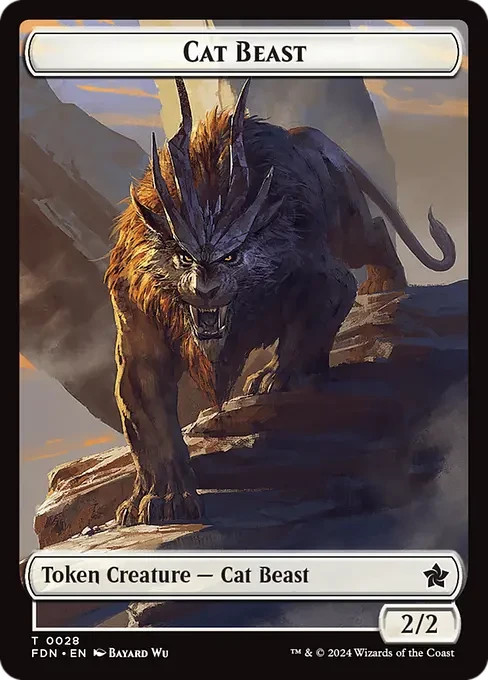 Cat Beast (2/2) Dragon (5/5 Flying) 0028 0017 Double Sided Token Foundations MTG