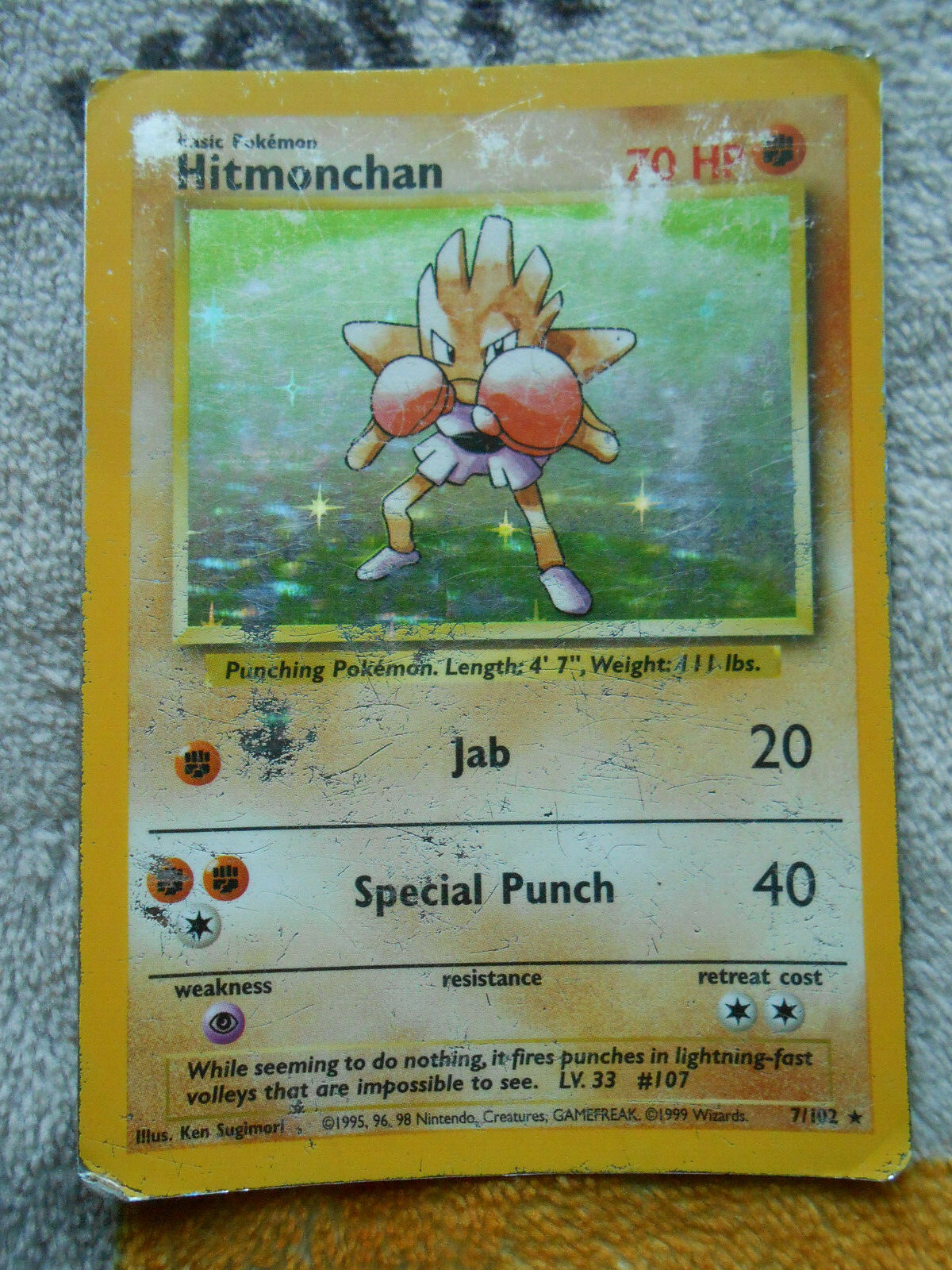 HITMONCHAN 70HP 7/102 – SET DE BASE – POKEMON WIZARDS – ETAT PASSABLE – ANGLAIS