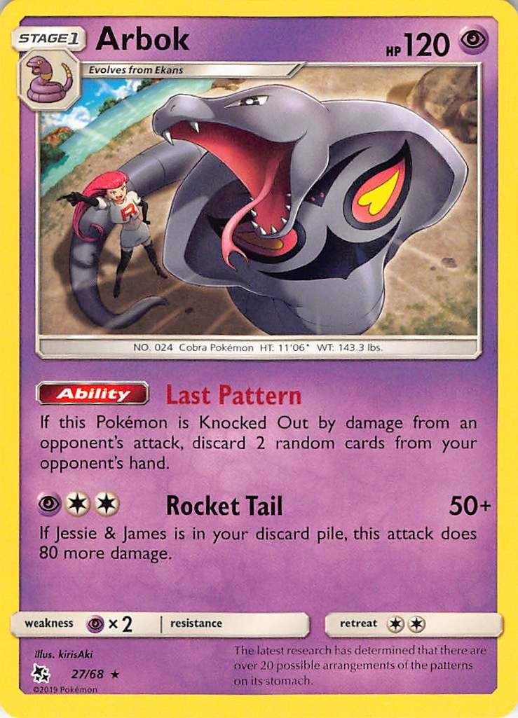 Arbok 27/68 Rare Hidden Fates Pokemon Near Mint