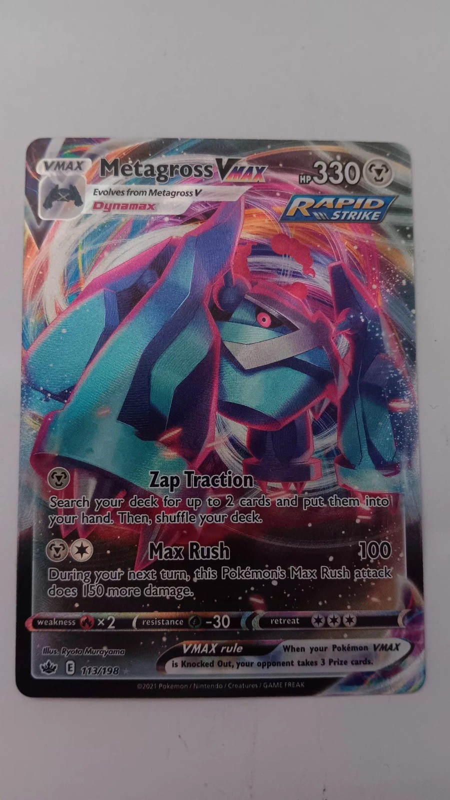 Pokemon TCG Metagross VMAX Holo Ultra Rare SWSH06: Chilling Reign 113/198 NM