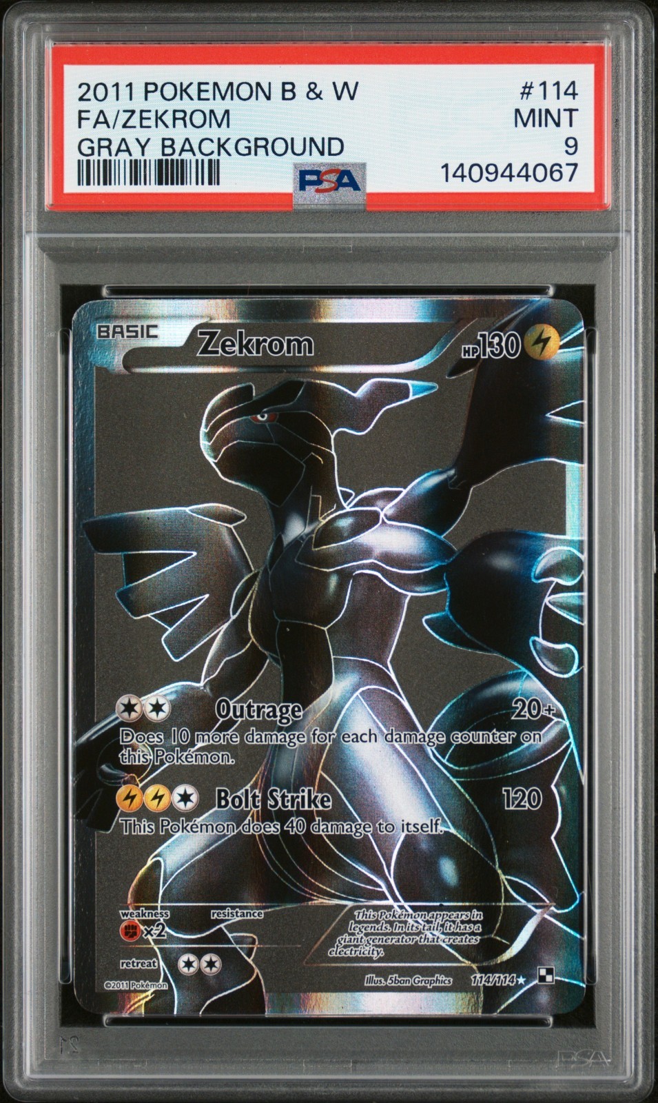 2011 Pokemon Black & White Zekrom Full Art 114/114 Black Background PSA 9 Mint