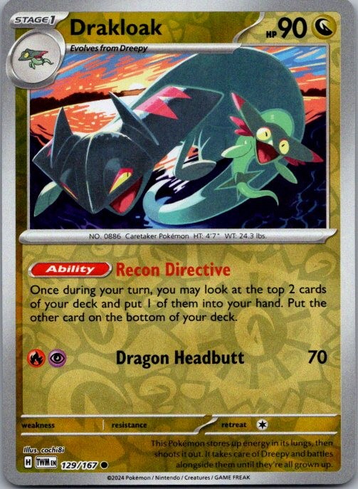 Drakloak 129/167 Common Twilight Masquerade Pokemon Reverse Holo Lightly Played