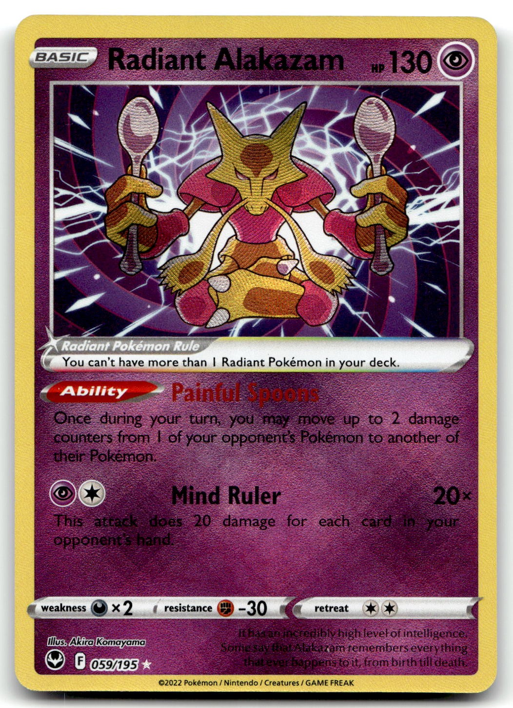 Radiant Alakazam 059/195 SWSH12: Silver Tempest Radiant Rare Holo Pokemon TCG LP