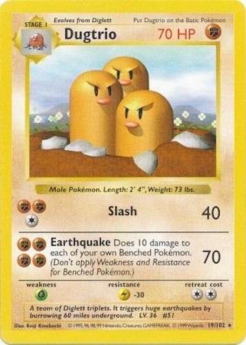 Pokémon TCG – Dugtrio – 19/102 – Shadowless – Rare – Base Set [Moderate Play]