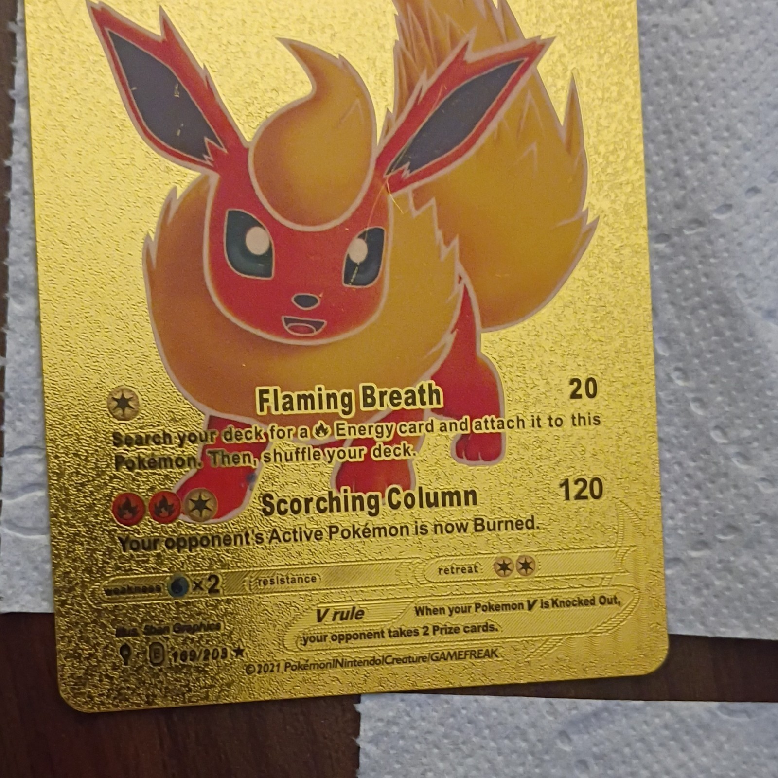 Flareon V 169/203 Evolving Skies Fan Art Gold foil collectiors edition only