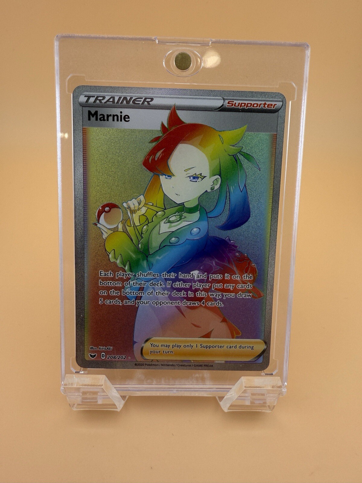 Marnie 208/202 Secret Rare SWORD AND SHIELD Rainbow Holo Foil Pokemon TCG