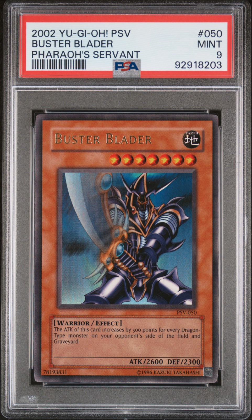 2002 YU-GI-OH! PSV-PHARAOH’S SERVANT #050 BUSTER BLADER PSA 9