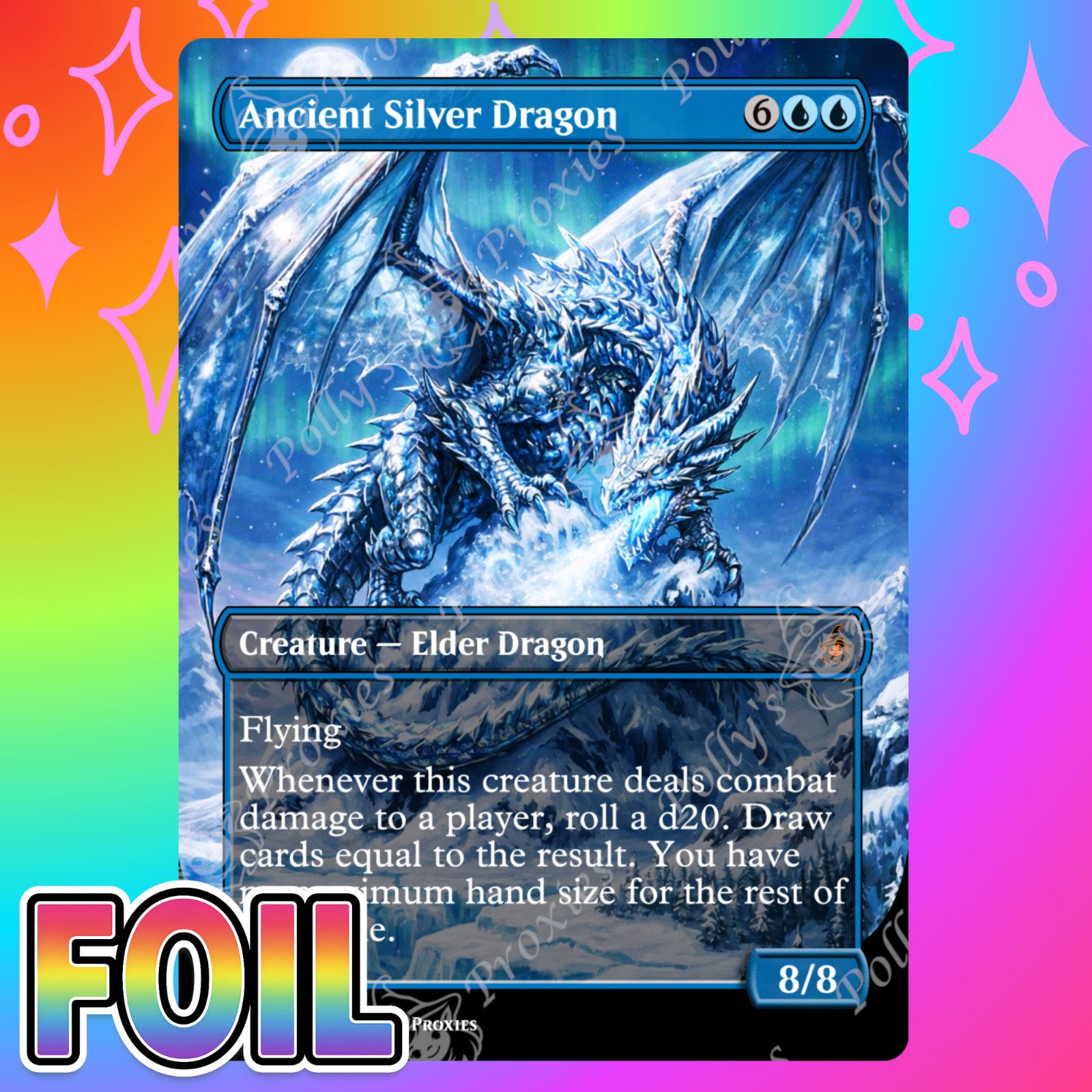 Ancient Silver Dragon FOIL Proxy Card with Custom Fantasy Art Design