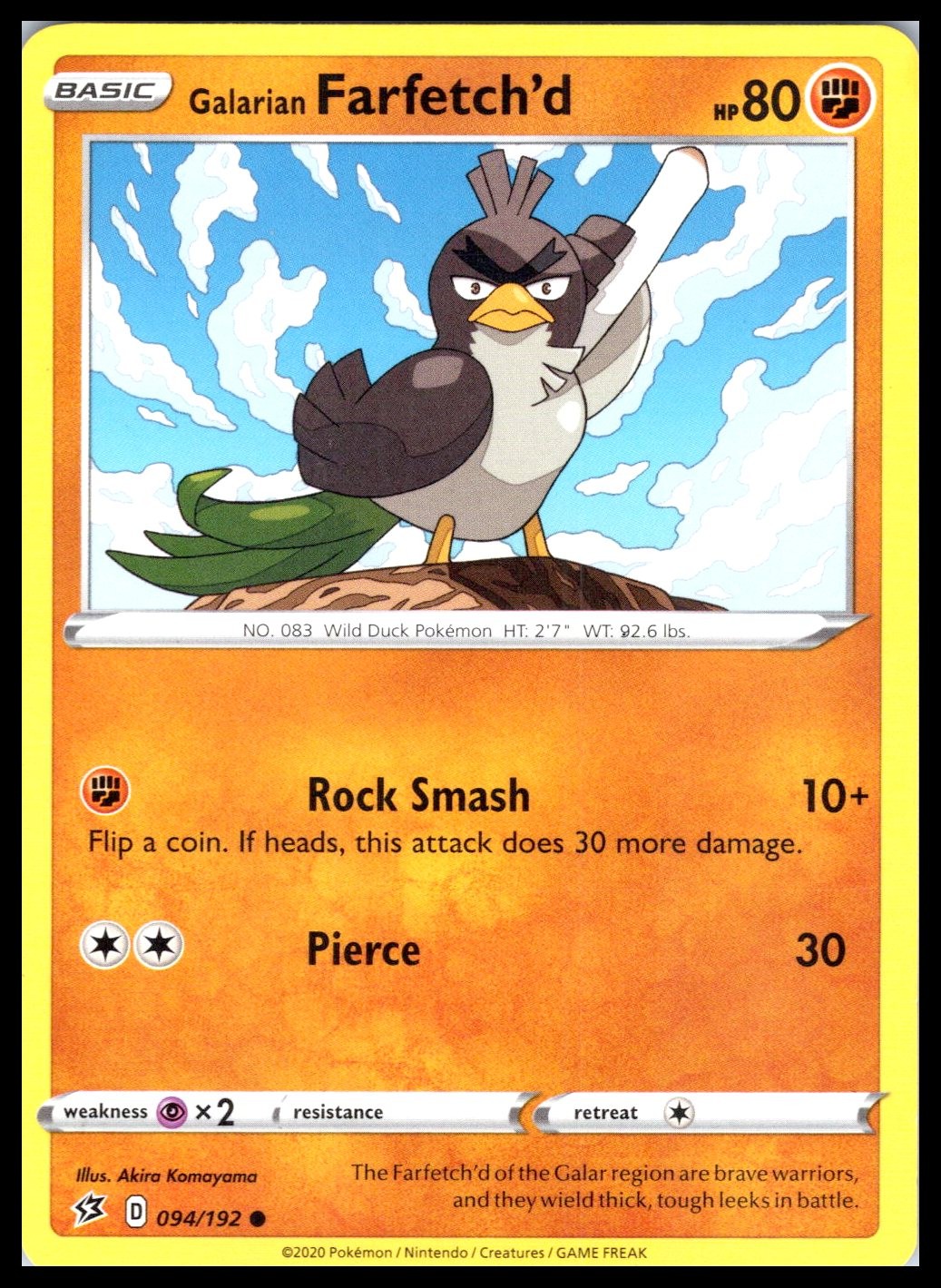 GALARIAN FARFETCH’D – Pokemon – Akira Komayama 094/192 RCL Rebel Clash – NM/M