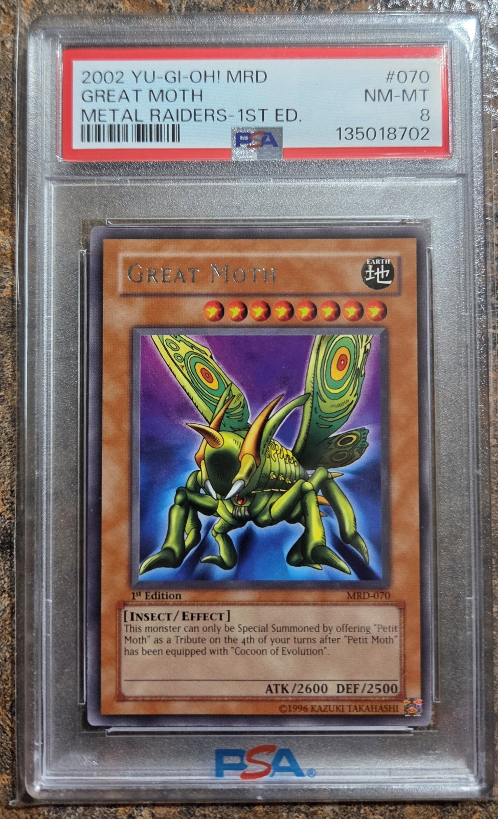 2002 Yugioh Great Moth 1st edition MRD-070 PSA 8