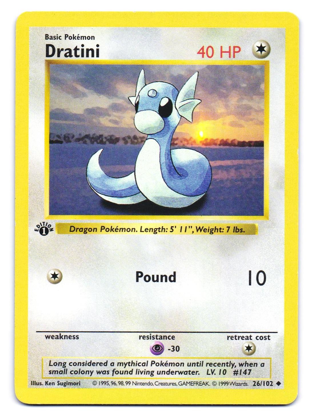 Dratini 26/102 Uncommon Base Set Shadowless Pokemon 1st Edition MP