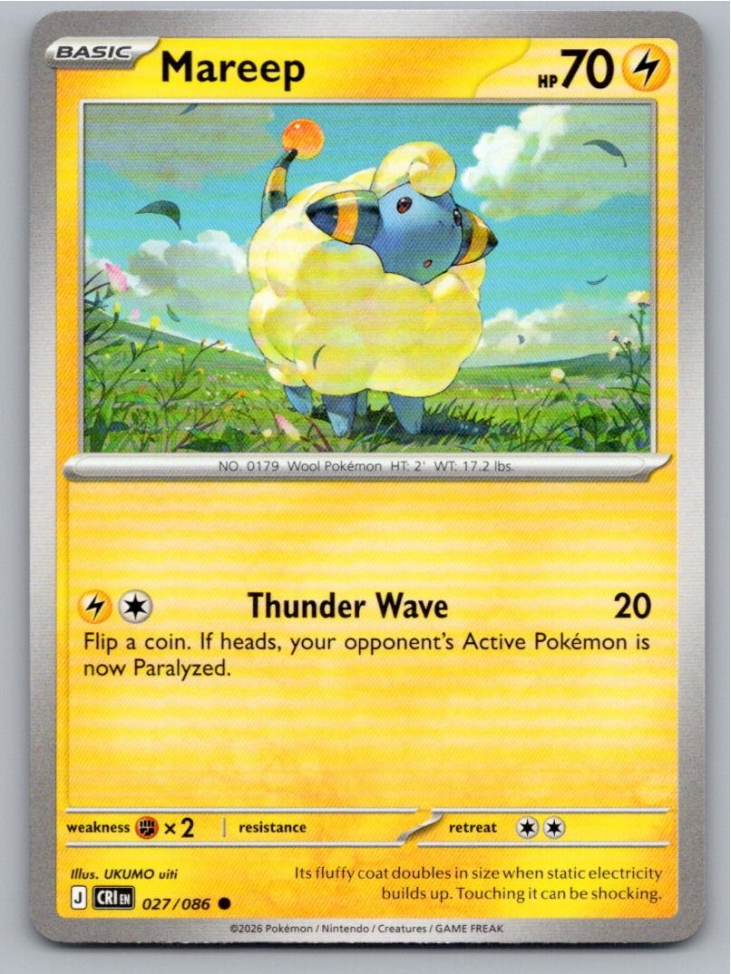2026 POKEMON MAREEP CHAOS RISING 027/086 ME04 NM FREE S&H