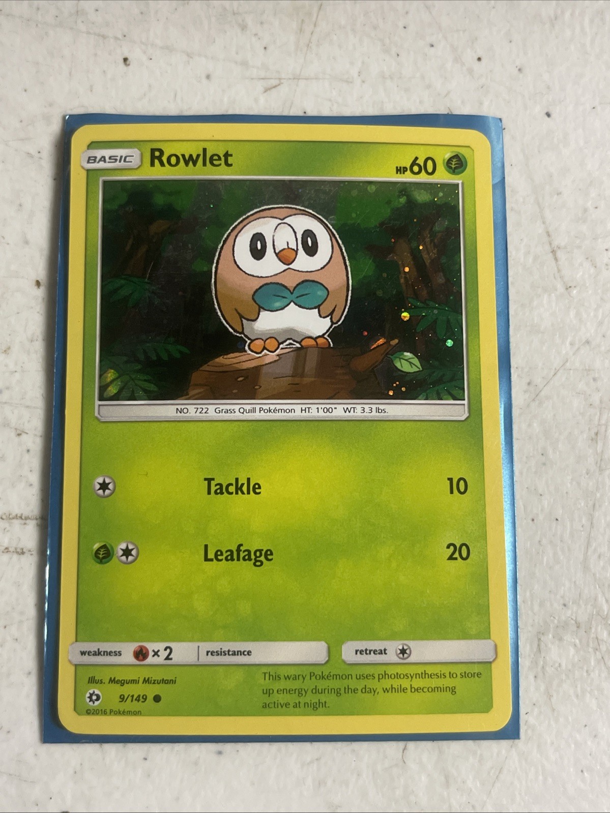 Pokemon SM Base Set Cosmo Holo Rowlet #9/149 Common